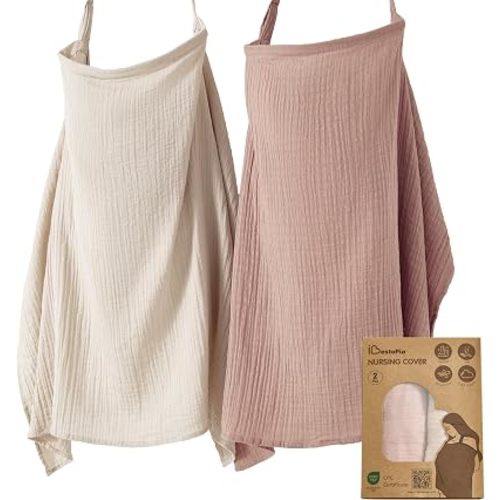 Funda de lactancia de muselina para lactancia materna, cubierta de privacidad con aro rígido para mamá, transpirable, 100% muselina de algodón, funda multiusos para cochecito (lino y rosa