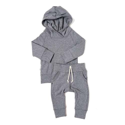 rib knit hoodie set - heather gray
