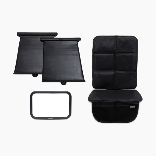 Sprucely Car Essentials Starter Kit (Mirror, Car Seat Protector, Sun Shades) - Black
