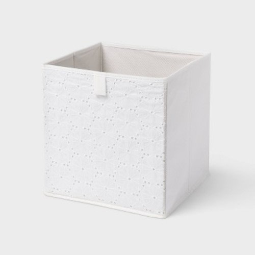 11''x10.5'' Fabric Decorative Storage Bin Eyelet White - Brightroom™