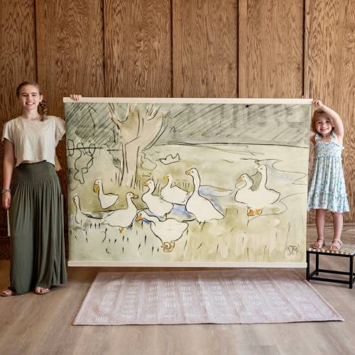 Whimsical Goose Canvas Wall Hanging: Kids Room Nature Art | 581