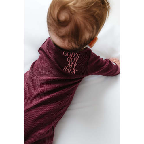 God's Got My Back Fig PJ Footed Onesie Ribbed Cotton-Bamboo Blend – Holy Pals