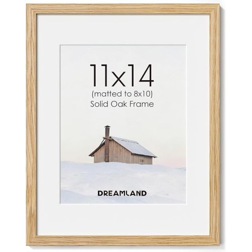 Dreamland 11x14 Picture Frame with Mat for 8x10, USA-Sourced Natural Oak Wood Photo Frames with Resistant Plexiglass, 11 by 14 Wooden Gallery Wall Frames for Art, Wall or Tabletop Display, Walnut