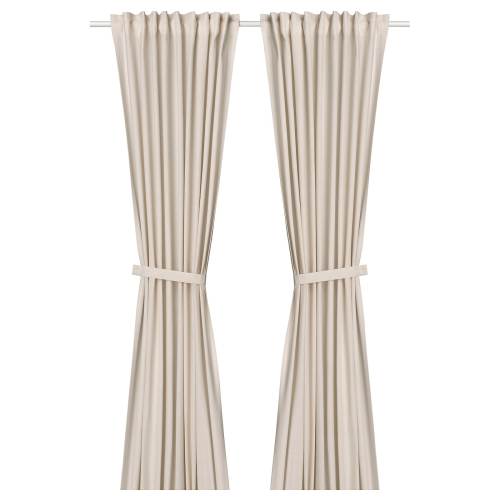 LENDA Curtains with tie-backs, 1 pair - off-white/with heading tape 55x98 "