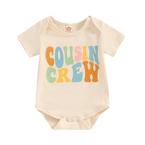 VISGOGO Newborn Baby Girl Boy Romper Lil Cousin Bodysuit Short Sleeve Embroidery Toddler Big Cousin Shirt Tops Summer Clothes