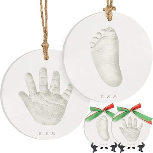 Baby Hand and Footprint Kit Girls, Boys - Personalized Baby’s First Christmas Ornament Kit, Newborn Christmas Gifts for New Mom, Cute Shower Gifts, Easy to Use Handprint Ornaments (Glaze Finish)