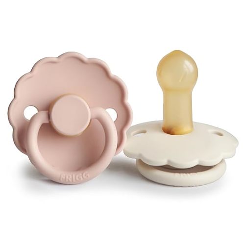 FRIGG Daisy Natural Rubber Baby Pacifier | Made in Denmark | BPA-Free (Blush/Cream, 0-6 Months) 2-Pack