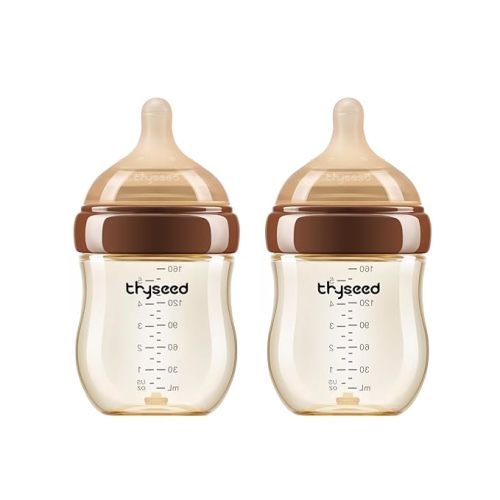 Thyseed PPSU Anti-Colic Baby Bottle, Breast-Like Extra Slow Flow Nipple for Breastfed Babies (0m+), 5 oz/160 mL, 2 Pack
