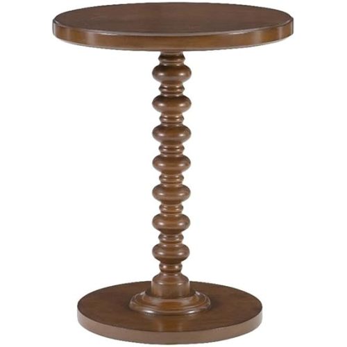 Linon Tara Round Spindle Side Table in Hazelnut Finished Rubberwood