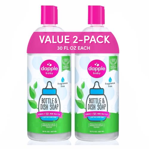 Dapple Baby - Fragrance-Free Bottle & Dish Soap Refill - 30 fl oz (2 Pk) | Plant-Powered Cleaner for Bottles, Pump Parts, and Sippy Cups, Removes Milk Film & Odors
