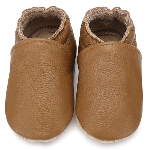 Aijoviko Genuine Leather Baby Booties Soft Sole Toddler Walking Shoes Flexible&Breathable Baby Slippers for First Walkers Boys Girls