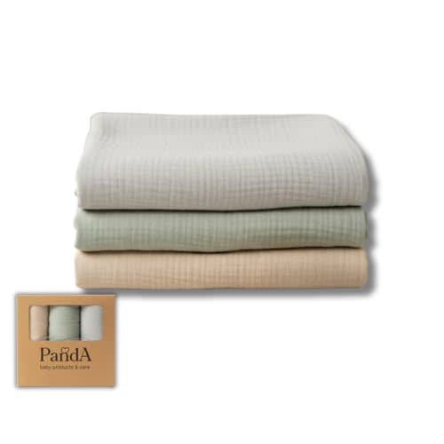 Muslin Swaddle Blankets for Baby, Set of 3, 47x43 in (120x110 cm), 70% Bamboo Rayon & 30% Cotton, Soft & Breathable, Oeko-TEX® Certified