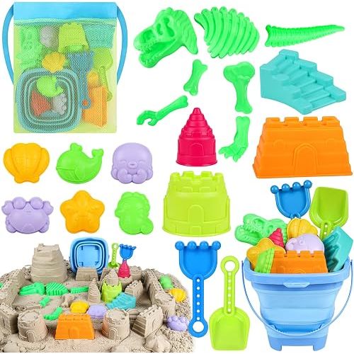 ERHAlCAT Beach Toys with Sand Molds, Collapsible Bucket for Kids Ages 3-12
