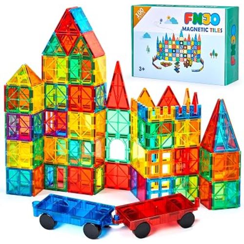FNJO Magnetic Tiles, 100PCS Building Blocks, STEM Magnets Building Toy Set, Preschool Kindergarten Construction Stacking Toy, School Teacher Supplies, Classroom Must Haves