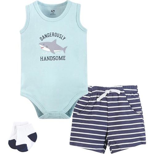 Hudson Baby Unisex Baby Bodysuit, Short and Sock, 3-Piece Set