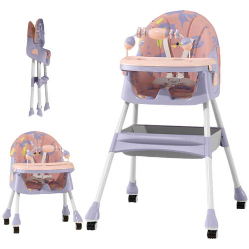 PUEDO 4-in-1 Baby High Chair Portable Toddler Dining Chairs Eat & Play Convertible Highchair with Adjustable Tray, Purple