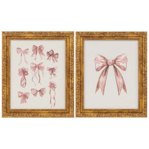 My Texas House Pretty Pink Bows Framed Art 2pc Set 10x12