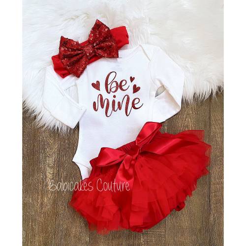 Newborn Girl Valentine Outfit: Be Mine Bodysuit, Red Tutu Bloomer & Sequin Bow