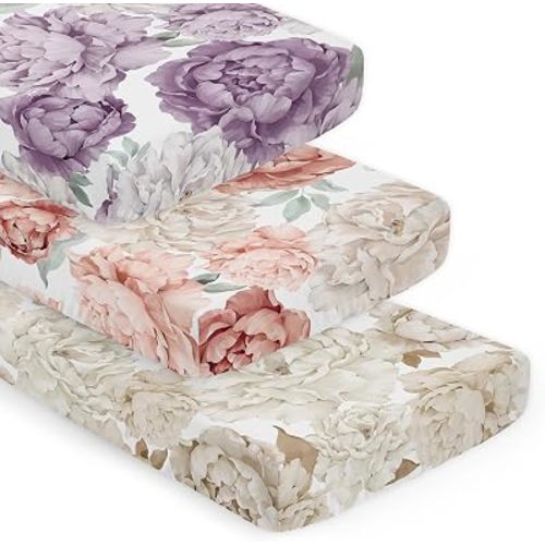 Sweet Jojo Designs 3-Piece Baby Crib Sheets Set (Boho Shabby Chic Floral) for Girls, Infant Nursery, Toddler Room - Fitted, Standard Size (Lavender Purple, Blush Pink, Taupe and Ivory Vintage Garden)