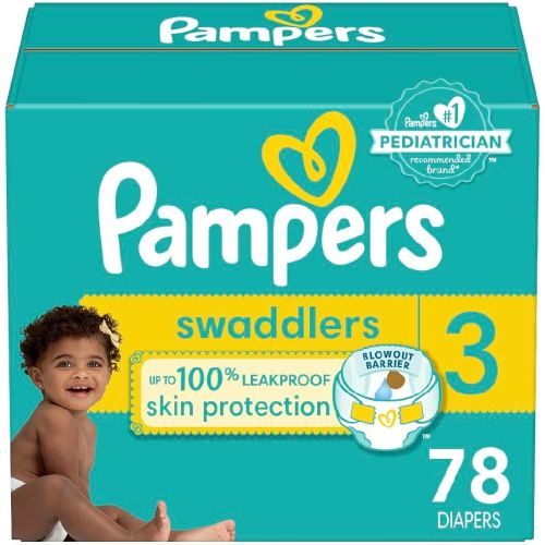 Pampers Swaddlers Diapers, Size 3 (13-26 lbs), 78 Count, Absorbent, Keeps Baby Dry and Comfortable, Skin Safe Disposable Baby Diaper