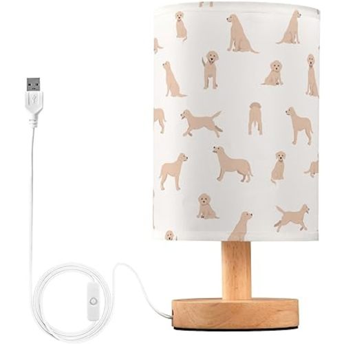 Table Lamp Labrador Retriever Dogs Pattern Nightstand Lamp with Wood Base Fabric Lamp Shade Bedside Desk Lamp for Living Room Bedroom Kids Room Office