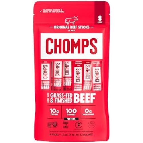 Chomps Original Beef, Grass-Fed & Finished, 8ct, Protein Snack Stick