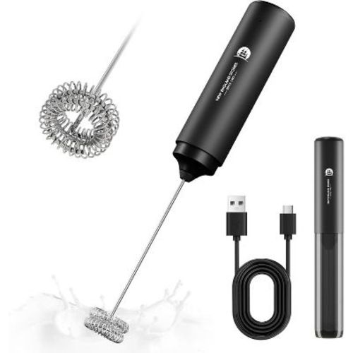 Rechargeable Handheld Milk Frother, Dual Coil Whisk Electric Frother Wand for Matcha Lattes Cappuccino, Kitchen Gifts