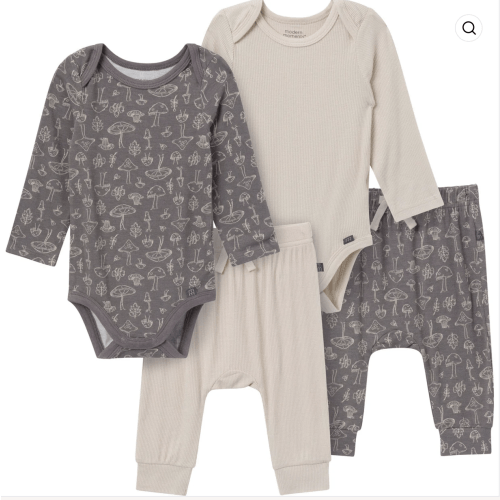 4-Piece Baby Neutral Gray Viscose Bodysuits and Pants Set