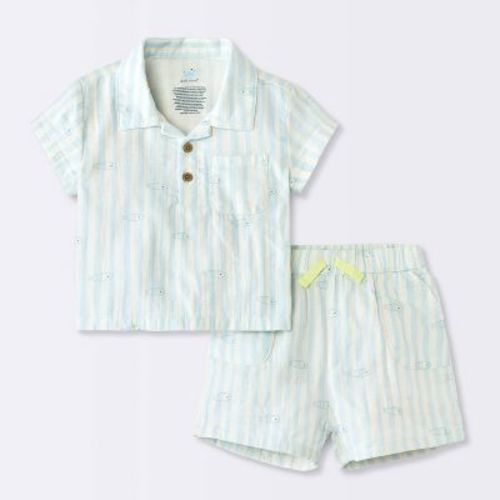 Baby Boys' Striped Fish Popover T-Shirt and Shorts Set - Cloud Island™ Blue 0-3M