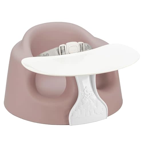 Bumbo Foam Infant Floor Seat Plus+ with Tray for Babies 3 to 12 Months Old, Sonoran Rose - Portable Soft Baby Chair with Large Legroom and 3-Point Harness for Feeding and Play