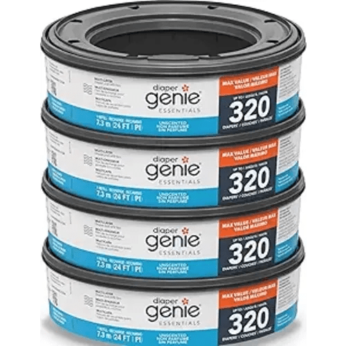 Diaper Genie Essentials Round Refill 4-Pack | Holds Up to 1280 Newborn Diapers | Features Unscented Continuous Film | Compatible with Diaper Genie Complete and Expressions Pails