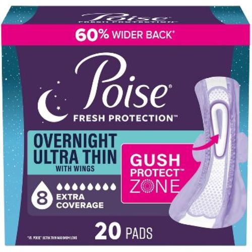 Poise Ultra-Thin with Wings Long Overnight Pad - 20ct