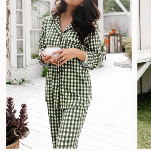 Bamboo Long-Sleeved Women's Pajama Set in Gingham Fir – Kyte Living