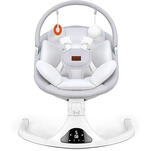 Baby Swings, Infant Swing with Remote Control, 5 Speed Adjustable, Machine Washable Seat Pad, 5 Point Harness, Bluetooth Connection, Electric Baby Swing for Indoor Use (Gray)