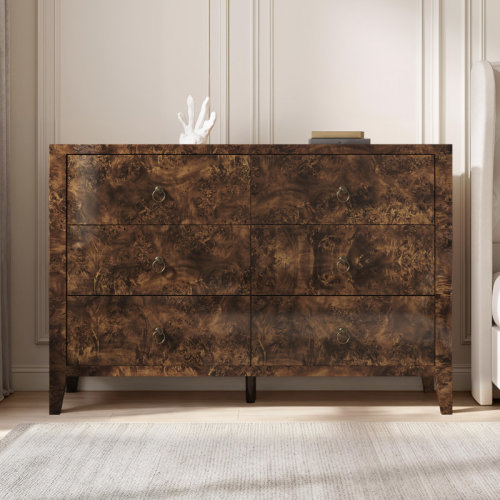 Millwood Pines Dorne Modern High Gloss Burl 6-drawer Wide Dresser, Yellow & Reviews | Wayfair