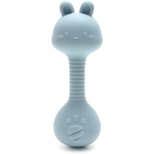 Silicone Rattle Teether for Babies – Soft BPA-Free Teething Toy & Sensory Rattle – 100% Food Grade Silicone, CPC Certified – Soothing Relief for Infants & Toddlers (Rabbit - Blue)
