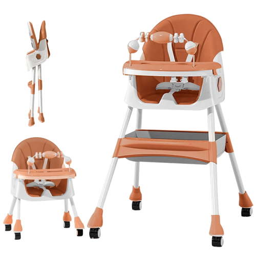 PUEDO 4-in-1 Baby High Chair Portable Toddler Dining Chairs Eat & Play Convertible Highchair with Adjustable Tray, Brown