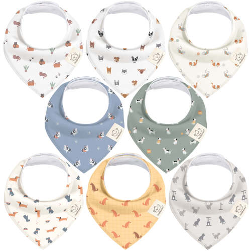 8-Pack Organic Bandana Bibs (Boy) - Pets & Paws / One Size