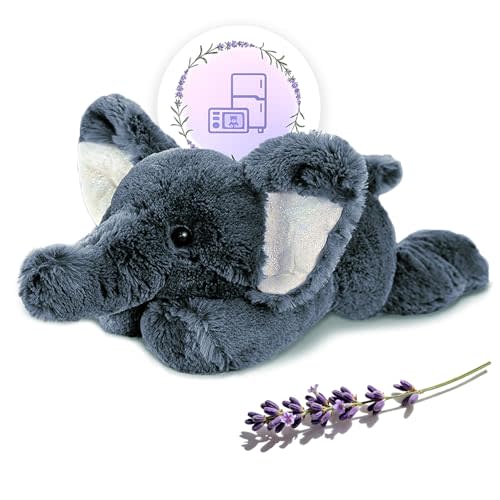 OSOCU® Microwavable & 1.8 LB Weighted Stuffed Animal - Grey Elephant Heating Pad with Lavender & Tourmaline - Soothing Warm Heatable Plush Toy for Menstrual Cramps, Muscle Aches, Shoulder Tension