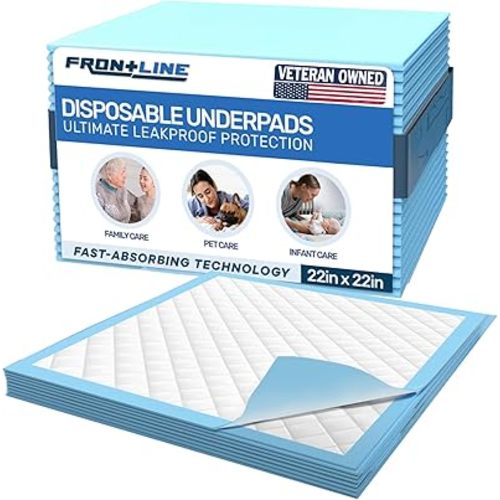 FRONTLINE Disposable Pee Pads 22'' X 22'' Ultra Absorbing Premium Heavy Duty Leakproof Underpads Puppy Essentials Pet Potty Training Wee Wee Pads Waterproof Protection for Dogs, Cats, Baby