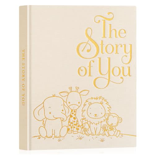 Lanpn Baby Memory Book for Boy Girl - The Story of You, Newborn Babys Book Keepsake Photo Album for New Parents, Linen Cover Baby First 5 Year Milestone Scrapbook Journal (Beige, 154 Pages)