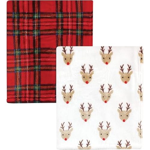 Hudson Baby Unisex Baby Silky Plush and Coral Fleece Blanket, Rudolph, 30x36 inches
