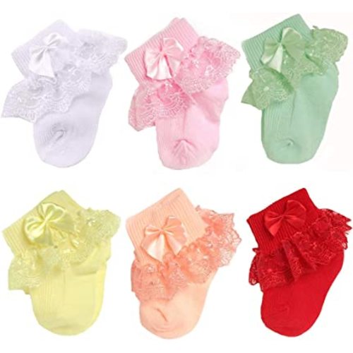 Princess Newborn Baby Girls Socks Lace Ruffle Frilly Ankle Dress Sock for Infants Toddler