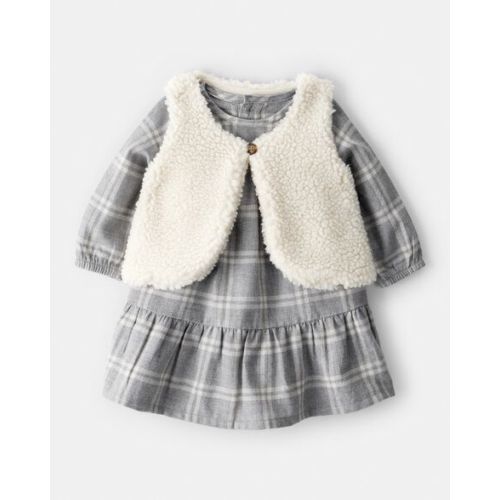 Baby Girl 2-Piece Plaid Sherpa Vest & Dress Set - Carter's | Carter's