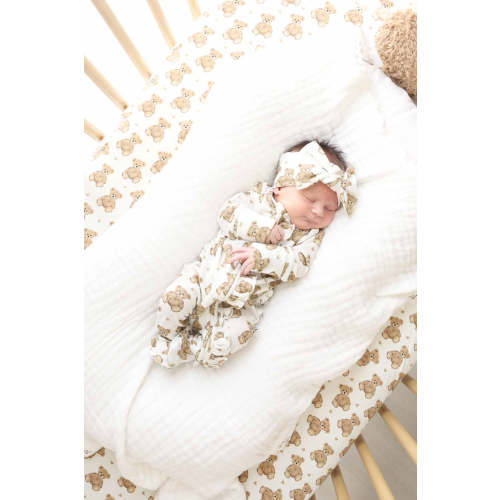 Beary Sweet Bamboo Waffle Zipper Ruffle Footie