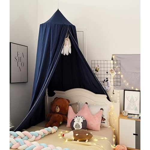 Bed Canopy Crib Tent Cover for Kids, Round Dome Crib Netting Mosquito Net Crib Canopy Bed Curtain for Play Room Baby Crib Girls Bed Indoor Outdoor Princess Castle Hanging House Decoration (Dark Blue)