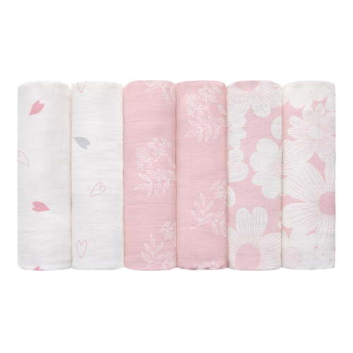 Walmart Black Friday Deals 2025 - Gllquen Baby Muslin Swaddle Blankets 6-Pack Organic Cotton Blankets for Newborn Infant Girls Boys, 28 X 28", Rosebud