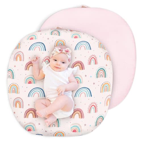 Newborn Lounger Cover for Girls Boys, Removable Soft Baby Lounger Cover, Reversible Infant Lounger Cover Minky, Pink Cute Rainbow (Only Cover)