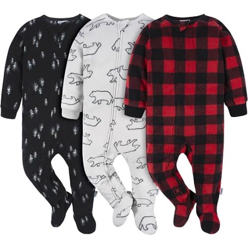 Gerber Unisex Baby Toddler Fleece Footed Pajamas 3-Pack, Bear Forrest, 12 Months