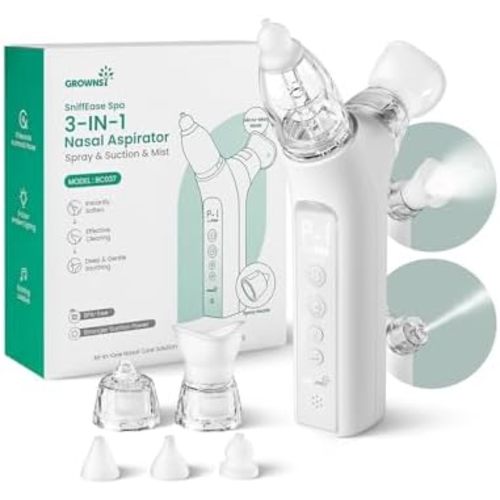 GROWNSY 3-in-1 Baby Nasal Aspirator – Spray, Suction & Mist, Light Grey